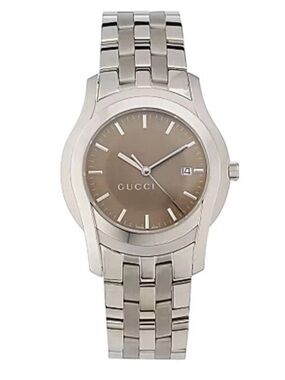 NEW Gucci YA055215 Mens Stainless Steel Brown Matte Date Swiss Made 5500XL Watch